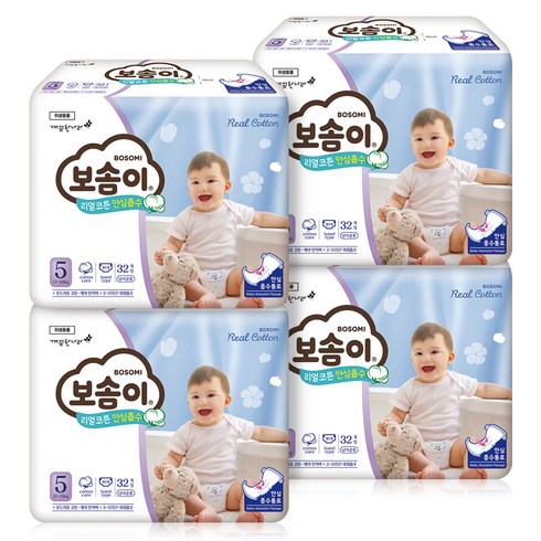보솜이 리얼코튼 안심흡수 밴드형 기저귀 남여공용 특대형 5단계 (13~18kg), 128개