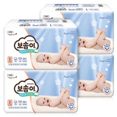 보솜이 리얼코튼 안심흡수 밴드형 기저귀 남여공용 신생아 1단계 ( ~ 4.5kg), 224개