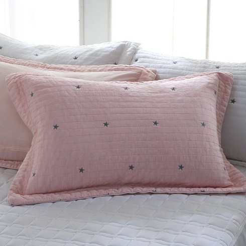 지베딩 별 자수 순면 피그먼트 워싱 베개커버 2p + 베개솜 2p, 핑크, 1개