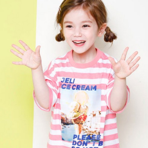 젤리스푼 여아용 뉴 젤리 샤벳 스트라이프 롱 라운드 티셔츠