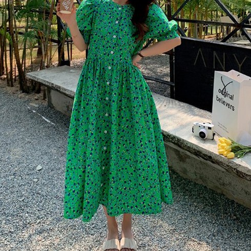 2023년 가성비 최고 꽃무늬원피스 - 메이첼 풋풋한 소매퍼프 플라워 롱 원피스 00965