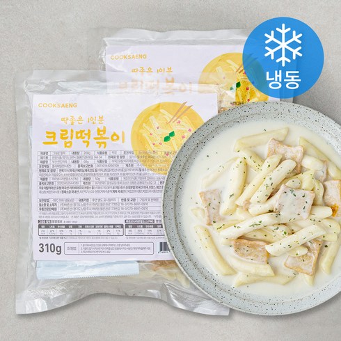 감탄 나오는 떡볶이 - 쿡생 딱좋은 1인분 크림떡볶이 (냉동), 2봉, 310g