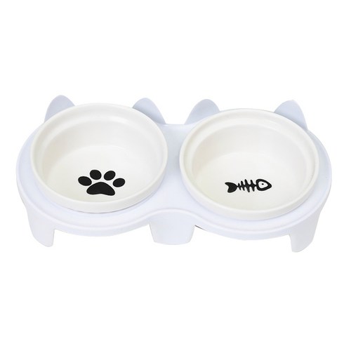 파스텔펫 반려동물 두꺼운 세라믹 더블 볼, 화이트, 1개
