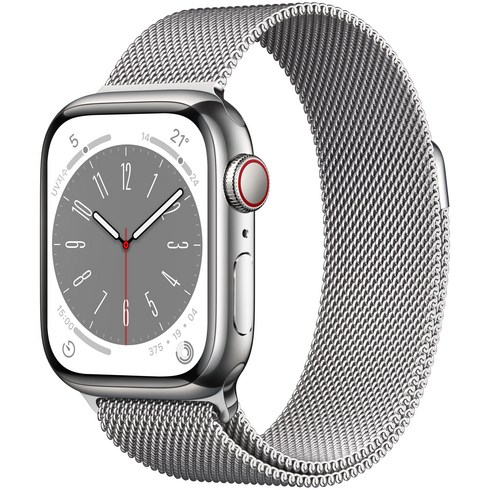 2023년 가성비 좋은 애플워치8 - Apple 애플워치 8 GPS+Cellular, 41mm, 스테인리스, 실버 / 실버 밀레니즈 루프