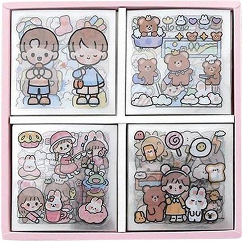 꾸꾸까까 해피데이 PET 캐릭터 투명 스티커 박스 100p 세트, 혼합색상, 1세트