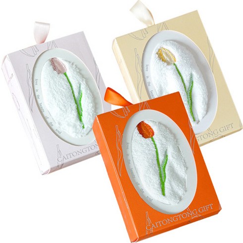 그리다돌답례품튤립 - 쿼르디 돌잔치 기념품 선물 자수 튤립 핸드타월 3종 세트, 핑크, 오렌지, 베이지, 1세트