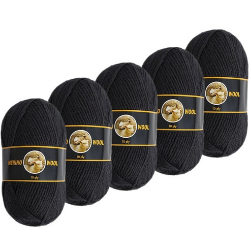 yarna 메리노 울 10ply 뜨개실 100g, 302 블랙, 5개