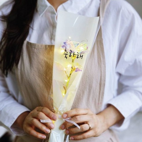 라알레그리아 조화 LED 홀로그램 장미 한송이 꽃다발, 축하해, 2개