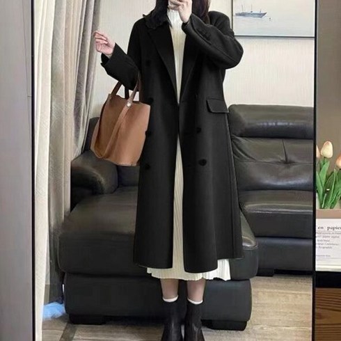 2023년 가성비 최고 검은색코트 - 페이퍼먼츠 여성용 더블카라넥 베이직 일자핏 두툼 겨울 코트 07518