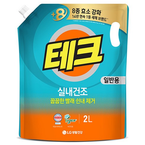 테크 실내건조 액체세제 일반 리필, 2L, 1개