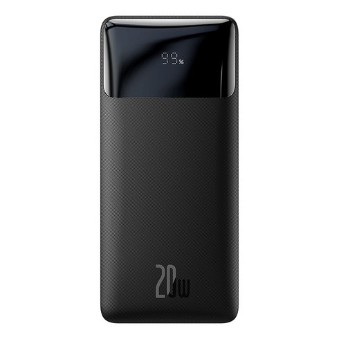 베이스어스 비포우 디지털 디스플레이 10000mAh 20W 초고속 보조패터리 + USB to Micro 케이블 25cm 세트, PPBD10K-X, 블랙