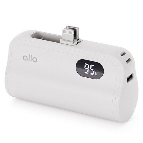 allox103 - 알로코리아 20W 고속 도킹형 일체형 보조배터리 5000mAh C타입 / 8핀 + C타입 케이블 세트, 알로502DPD, 화이트