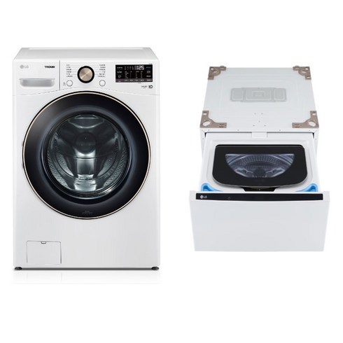 LG전자 트롬 세탁기 + 트윈 미니워시 세트 F21WDLPX 21kg + 4kg 방문설치, 화이트 유광(세탁기)  ,릴리 화이트(미니워시)