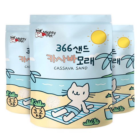 마이티펫 366샌드 카사바 고양이 모래, 3.2kg, 3개, 무향