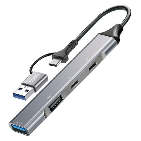 usb확장 - 코시 4포트 듀얼 커넥터 슬림 메탈 USB 3.0 멀티허브 UH4126CA-YJ2407, 그레이