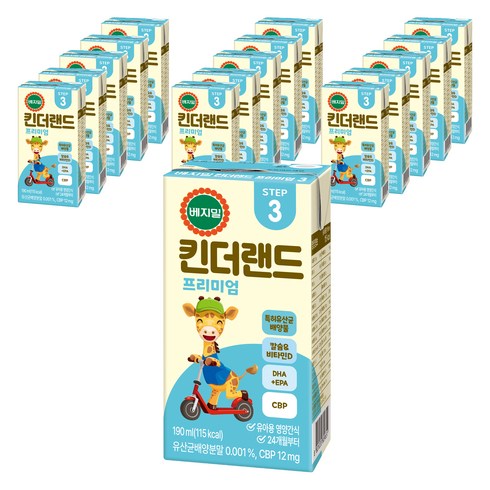 아기두유 - 베지밀 유아용 뉴 킨더랜드 프리미엄3 미드 두유 190ml, 16개