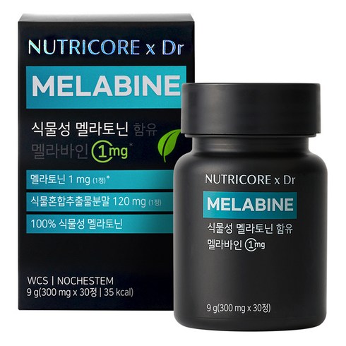 식물성 멜라토닌 함유 멜라바인 - 뉴트리코어 식물성 멜라토닌 함유 멜라바인 1mg 30p, 9g, 1개