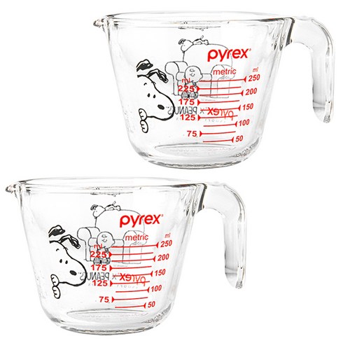 파이렉스 내열유리 스누피 계량컵 250ml + 250ml 세트, 투명, 2개