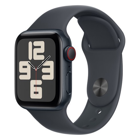 Apple 정품 2024 애플워치 SE 2세대 알루미늄 케이스, 40mm, Cellular, 미드나이트 / 미드나이트 스포츠 밴드, M/L