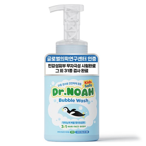 유아바디워시 - 닥터노아 유아용 안심 버블 바디 워시 & 샴푸 티어프리 탑투토, 500ml, 1개