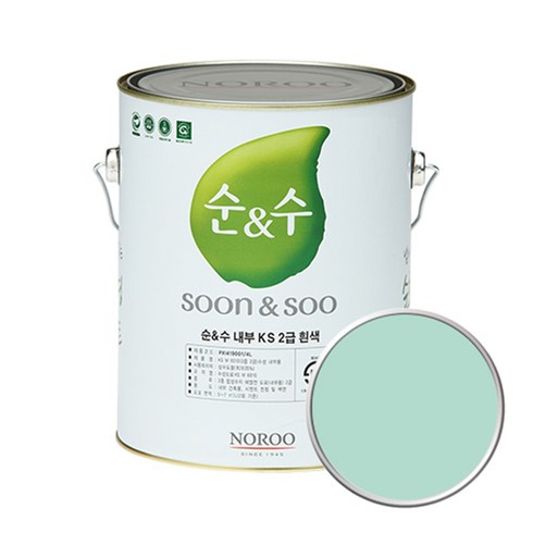 2023년 가성비 최고 순앤수ks2rmq - 노루페인트 순앤수 KS 2급 벽지 벽면용 수성페인트 4L, 시그린 NR4179, 1개