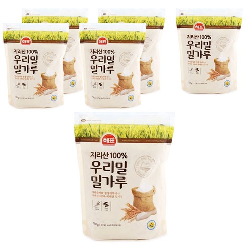 해표 지리산 100% 우리밀 밀가루, 750g, 6개