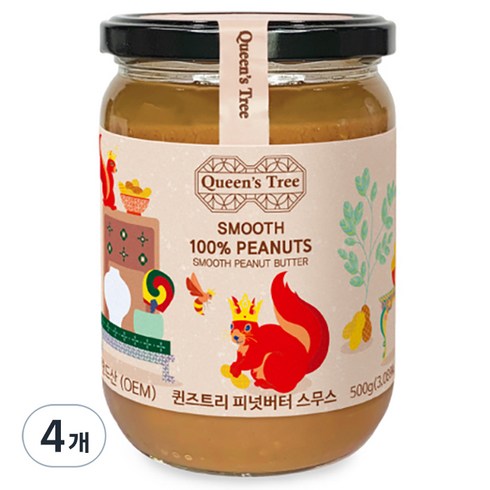 퀸즈트리 피넛버터 스무스, 500g, 4개