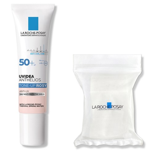 로지로이톤업세럼 - 라로슈포제 유비데아 안뗄리오스 톤업 로지 선크림 SPF50+ PA++++ 30ml + 화장솜 30매, 1세트