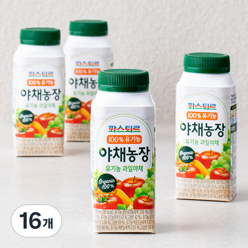 하루야채 - 파스퇴르 야채농장 유기농 과일야채주스, 190ml, 16개