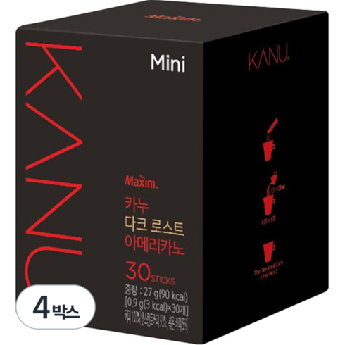 카누 다크 로스트 아메리카노 미니 원두커피믹스, 0.9g, 30개입, 4개