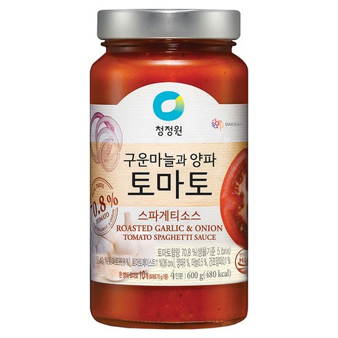 토마토파스타소스 - 청정원 구운마늘과 양파 토마토 스파게티소스, 600g, 1개