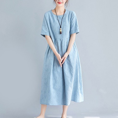 2023년 가성비 최고 린넨원피스 - 유니제이 지젤라 린넨 플라워패턴 반팔 원피스