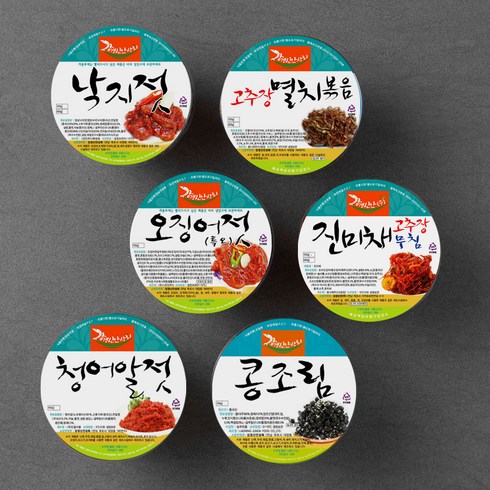 강경신안상회 반찬을부탁해 나홀로용 오징어젓 100g + 낙지젓 100g + 청어알젓 100g + 진미채 100g + 멸치조림 100g + 콩조림 100g 세트 (냉동), 1세트