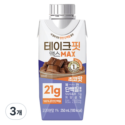 고소틴 단백질 7포입 3박스 원형보틀 300mL 1개 - 테이크핏 맥스 초코맛 프로틴, 250ml, 3개