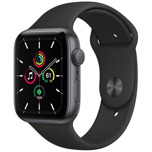Apple 애플워치 SE, 44mm, GPS, 알루미늄, 스페이스 그레이 / 블랙 스포츠 밴드