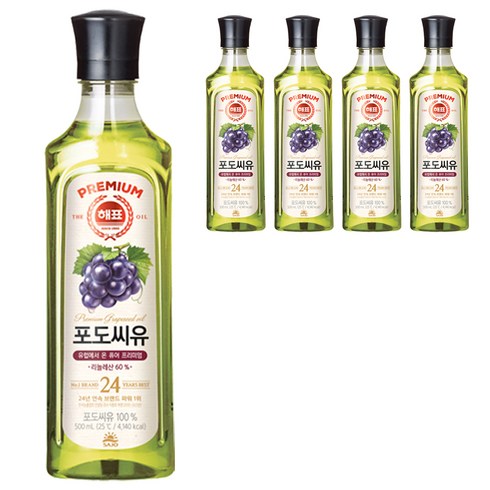 해표 포도씨유, 500ml, 5개