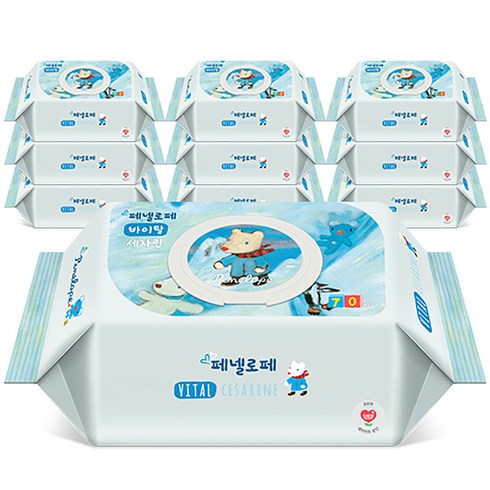 델라로페넬로페 - 페넬로페 바이탈 플러스 세자린 저자극 아기물티슈 캡형, 75g, 70개입, 10개