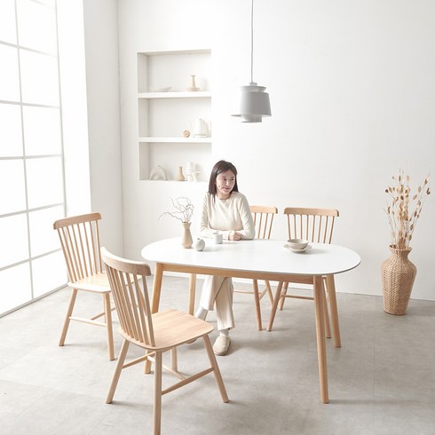 피아바식탁 - 보니애가구 로지 우드 세라믹 테이블 + 의자 4p 세트 4인용 방문설치, 링컨화이트(테이블), 네추럴(의자)