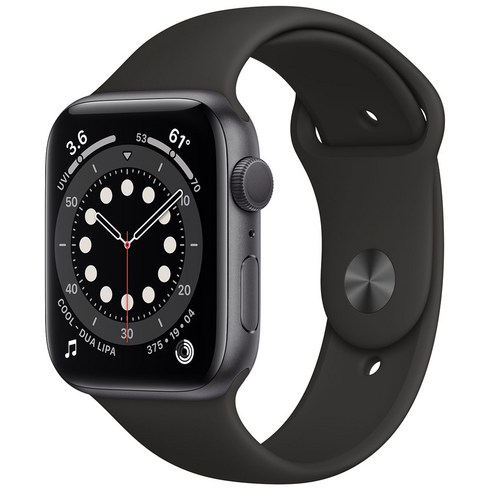 Apple 애플워치 6, 44mm, GPS, 알루미늄, 스페이스 그레이 / 블랙 스포츠 밴드, 스페이스 그레이 알루미늄 케이스,블랙 스포츠 밴드