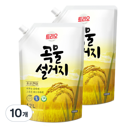 트리오 곡물설거지 우리현미 주방세제, 1.2L, 10개