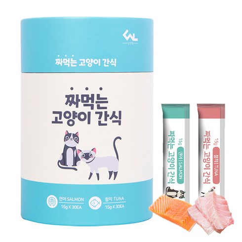 2023년 가성비 최고 츄르 - 씨엔앨라이프 짜먹는 고양이 간식 15g, 연어 30p + 참치 30p, 1세트