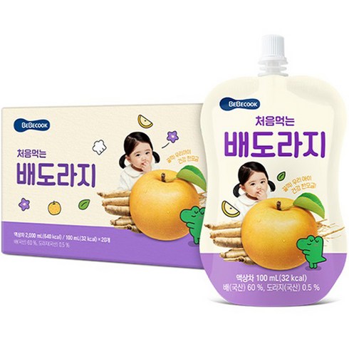 베베쿡 처음 먹는 배도라지 유아 음료, 배도라지맛, 100ml, 20개