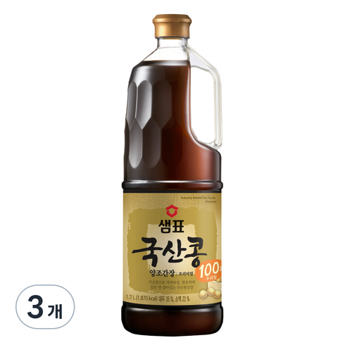 샘표 국산콩 양조간장 프리미엄, 1.7L, 3개