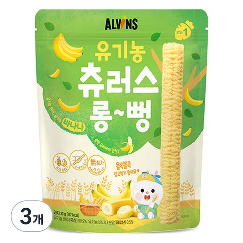 올바름롱킥 - 엘빈즈 유아용 츄러스 롱뻥 STEP1, 바나나맛, 30g, 3개