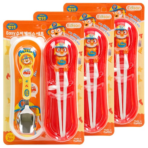에디슨 소방관 뽀로로 이지 수저 케이스 세트 오른손용, 혼합 색상, 3세트