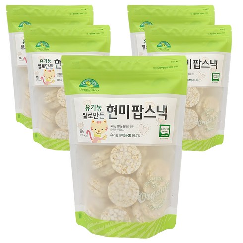 현미떡뻥 - 오가닉스토리 유기농 쌀로 만든 현미팝 유아스낵 70g, 5개, 현미