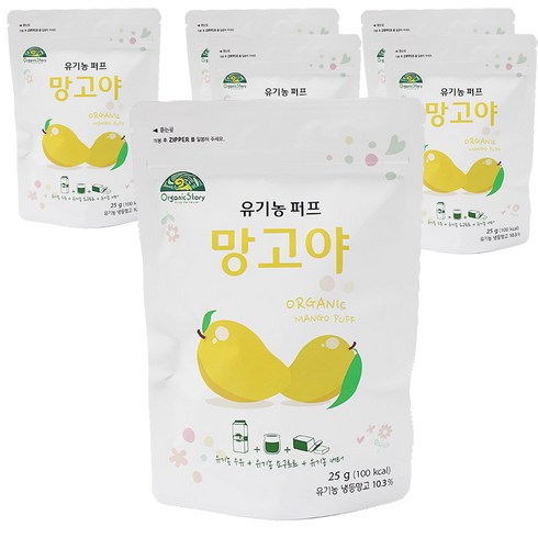 오가닉스토리 유기농 베이비퍼프 망고야, 망고맛, 25g, 6개