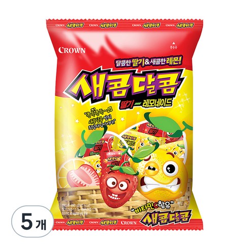 크라운제과 새콤달콤 딸기 레모네이드 캔디, 200g, 5개