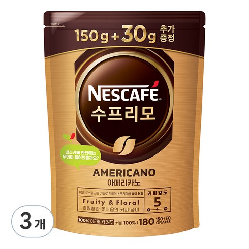 네스카페 수프리모 아메리카노 원두커피믹스, 180g, 1개입, 3개