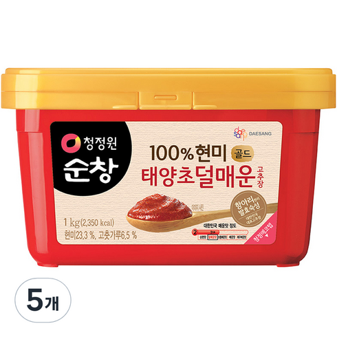 덜매운고추장 - 청정원순창 100% 현미 태양초 덜매운 고추장 골드, 1kg, 5개